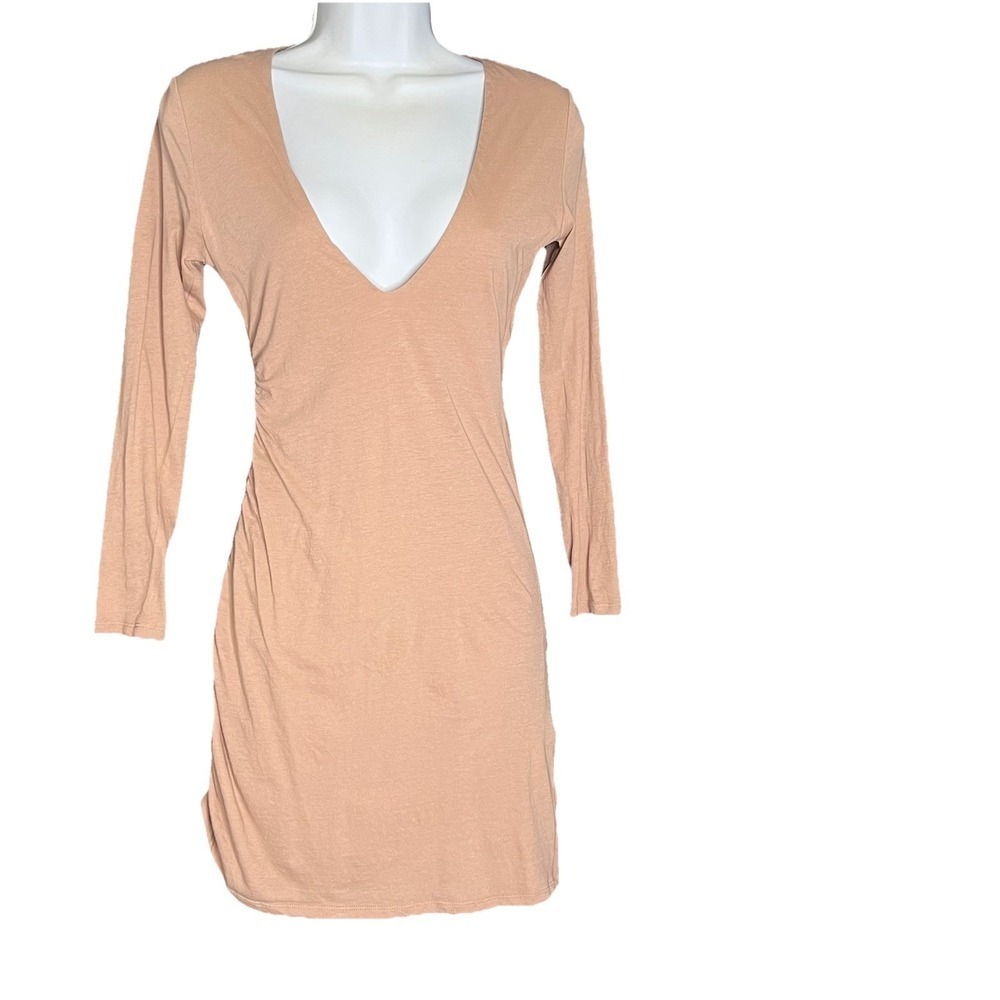 Lovers &‎ Friends Dress Plunge V Neck Long Sleeve Ruched Bodycon Small Lined